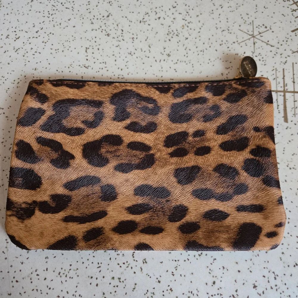 Ipsy Leopard Print Zipper Pouch with Orange Accent